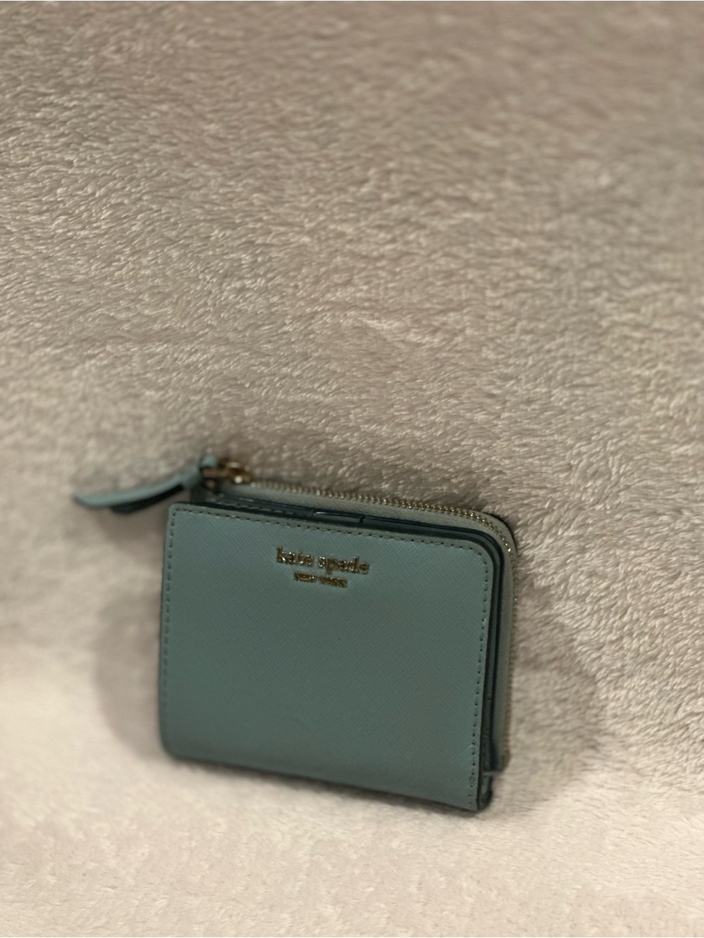 kate spade Small Zip Wallet in Dusty Blue with Gold Hardware